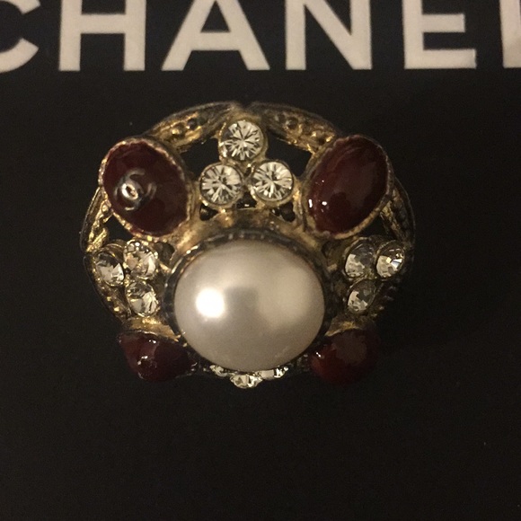 Chanel Pearl Brooch/Pin w/ Crystals & Red Stones - Picture 3 of 7